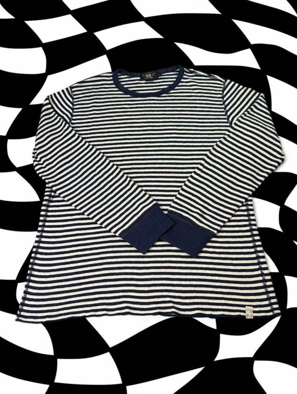 Double RRL Ralph Lauren Striped Waffle-Knit Thermal Long-Sleeve Shirt
